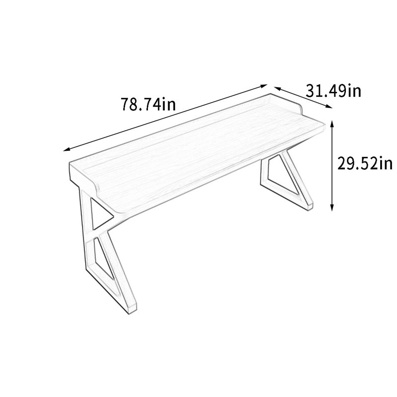 Grand bureau à panneau en bois massif avec relief, H 29,52 po x l 78,74 po x P 31,49 po
