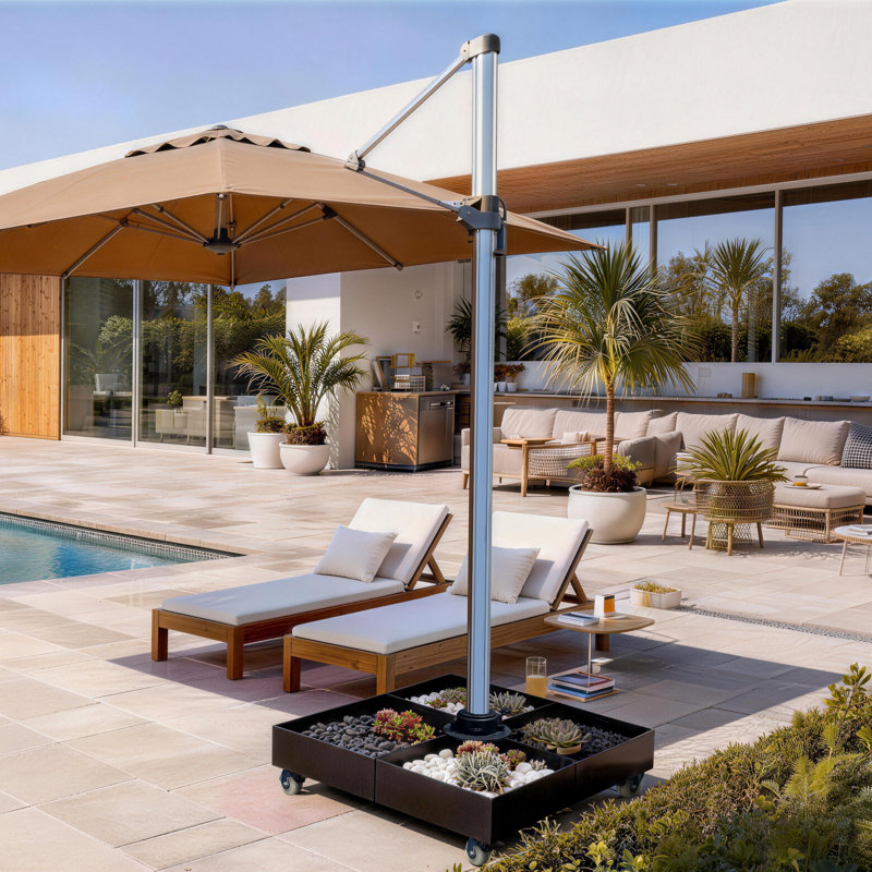 1100 LBS Steel Umbrella Base With Locking Wheels For Large Offset Umbrellas