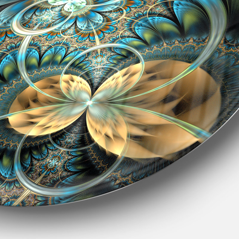 «Symmetric Blue Gold Fractal Flower», impression, H 11 po x l 11 po x P 1 po, Métal