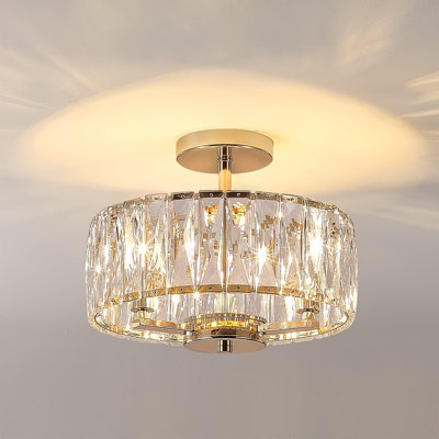 Modern crystal embedded golden pendant light with 12.5-inch E14 lamp head (excluding bulb)