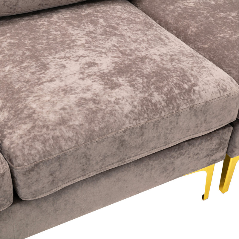 U-Shape Sectional Sofa  With Ottoman, Gray Velvet