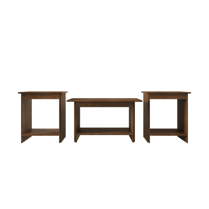 Ensemble de 3 tables basses et tables de bout avec pieds en angle bruns, Brun