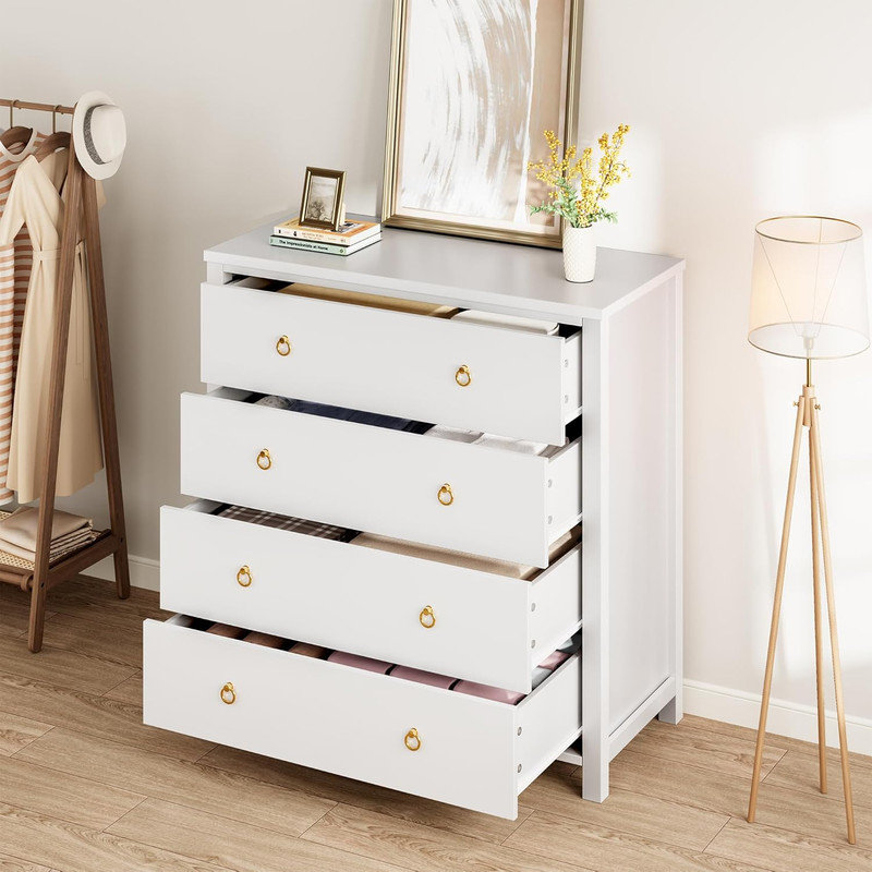 Commode 4/5 tiroirs pour chambre à coucher, commode noire moderne avec rangement pour vêtements, Blanc