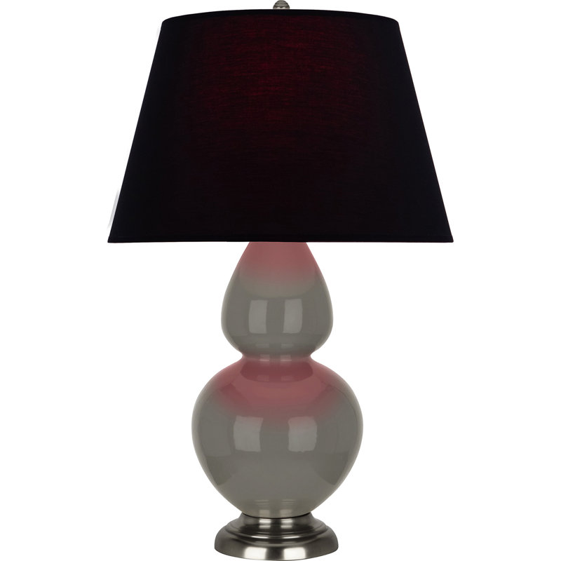 Lampe de table double gourde en céramique, Noir / Rouge, Frêne verni / argent antique, Argent argent