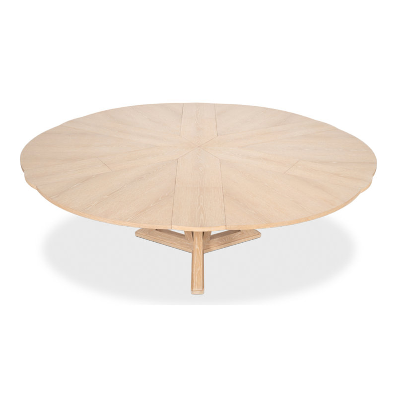 Casual Round Solid Oak Dining Table, Bleached Oak, 30"H x 64"L x 64"W