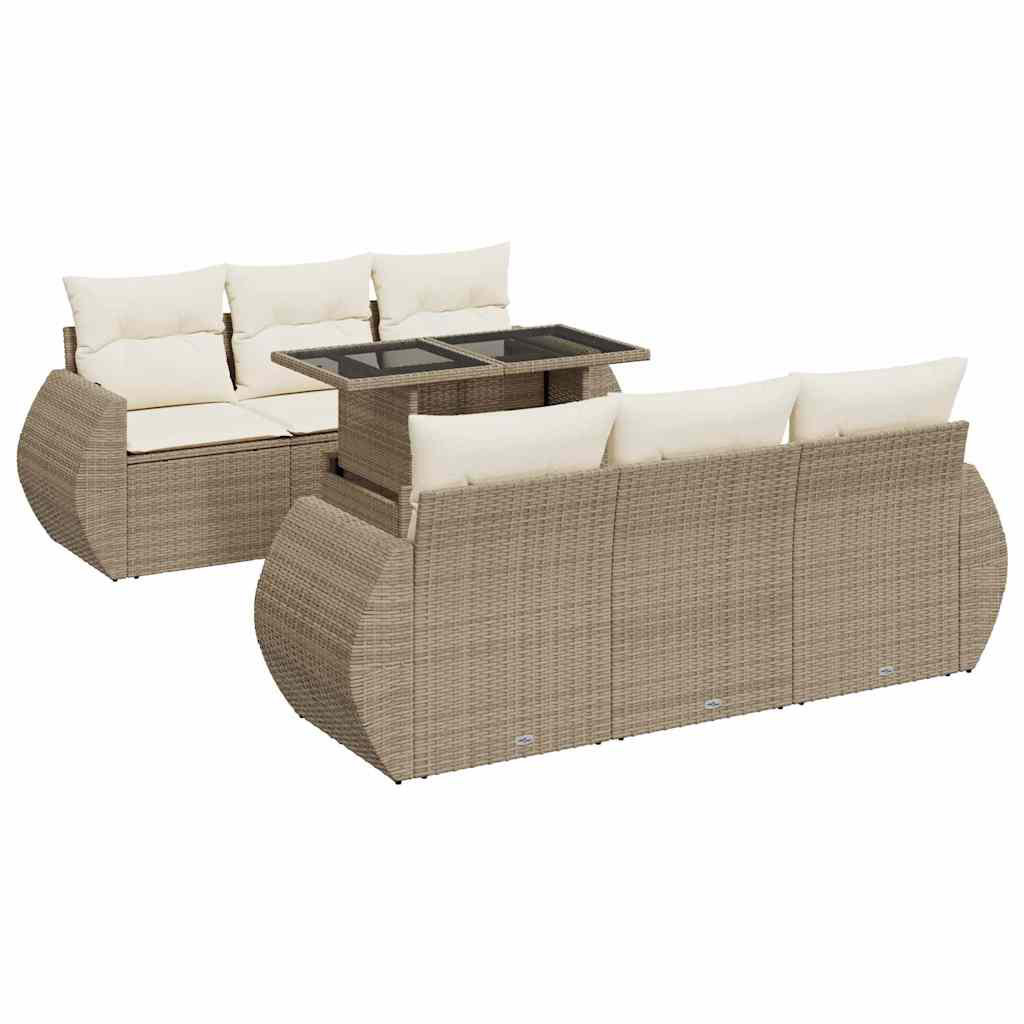 7-Tlg. Garten-Sofagarnitur Mit Kissen Beige Poly Rattan