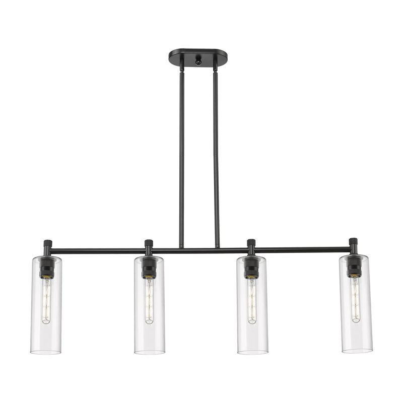 Luminaire suspendu pour îlot 4 lumières Crown Point, H 14,75 po x l 43,75 po x P 3,88 po, Clair, Noir mat