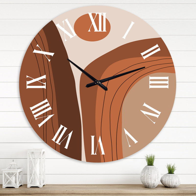 Abstrait terre cuite coucher de soleil paysage de montagne - horloge murale moderne, Surdimensionné