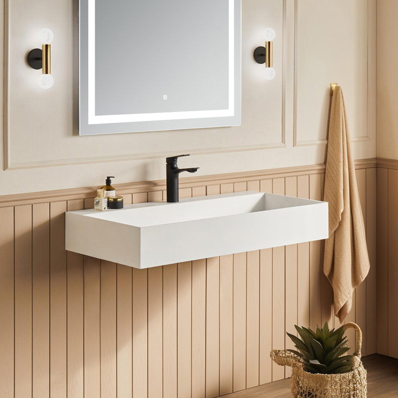 Lavabo de salle de bain mural à surface solide avec trou pour robinet 42 po x 18 po Cimpao