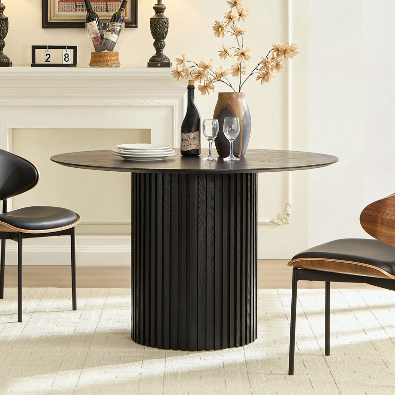 Table de salle à manger ronde avec base robuste, Noir