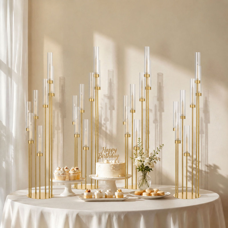 4PCS 48" Tall Floor Candelabra Centerpieces, 7 Arm Gold Candlestick Holders With Acrylic Lampshade Centerpieces for Wedding Party Home Decor