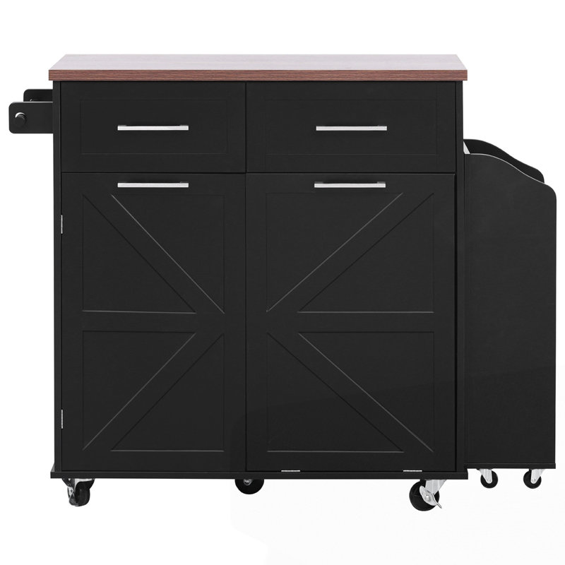 47.2" Farmhouse Kitchen Island with Drop Leaf, Black