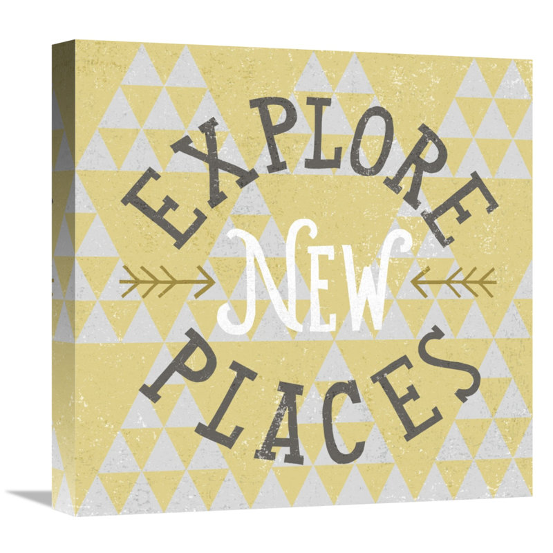«Mod Triangles Explore New Places Retro» par Michael Mullan - art textuel sur toile tendue, H 24 po x l 24 po x P 1,5 po