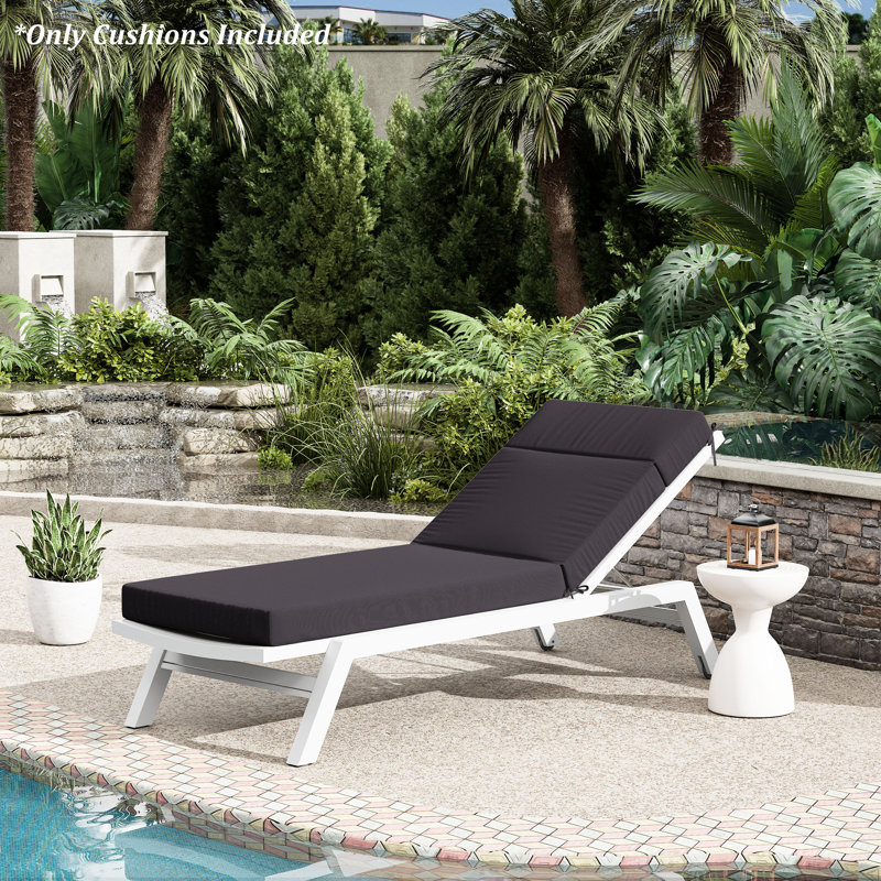 1-Piece Outdoor Chaise Lounge Chair Cushion, 80"X26"X4", Gray