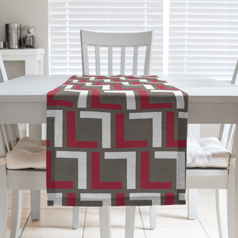 Chemin de table Tampa, 72 po x 16 po, Rouge / blanc / étain, Coton