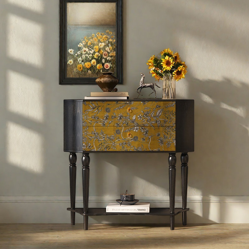 Buffet 33,5 po de style rétro, Noir / jaune foncé