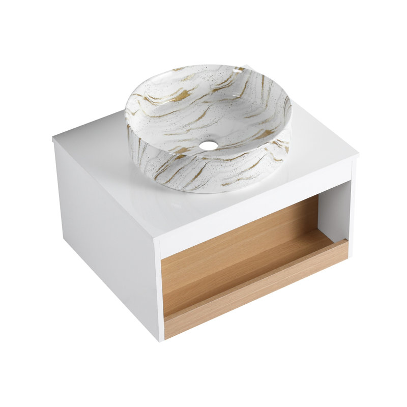 Meuble-lavabo flottant 24 po, Blanc; doré
