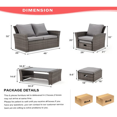6 Piece Sectional Seating Group with Cushions by Red Barrel Studio