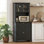 Élégant buffet avec tiroir de rangement noir pour garde-manger, espace pour micro-ondes et tablettes réglables pour l'organisation des pots de couleur et de la vaisselle