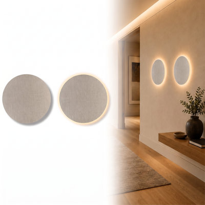 Lampe murale contemporaine à DEL ronde, veilleuse rechargeable USB réglable à 3 niveaux avec éclairage ambiant réglable, finition lin pour chambre et couloir