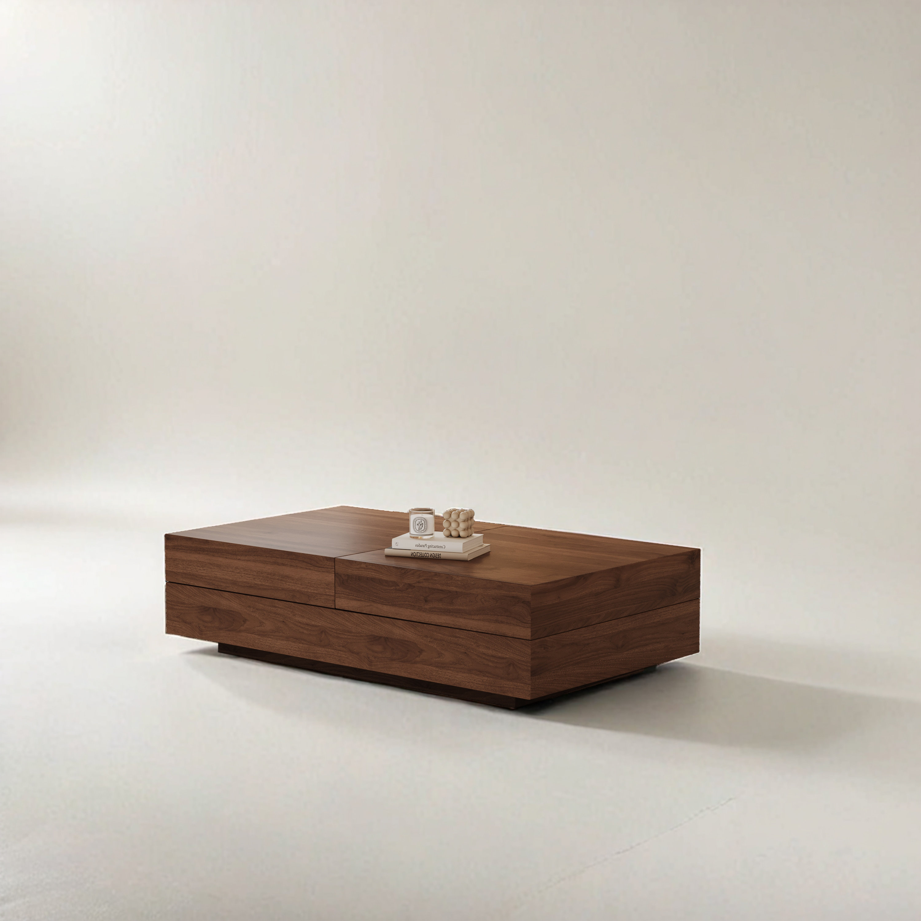 Modern Walnut Rectangular Coffee Table With Sliding Top And Hidden Storage, Elegant Living Room Furniture