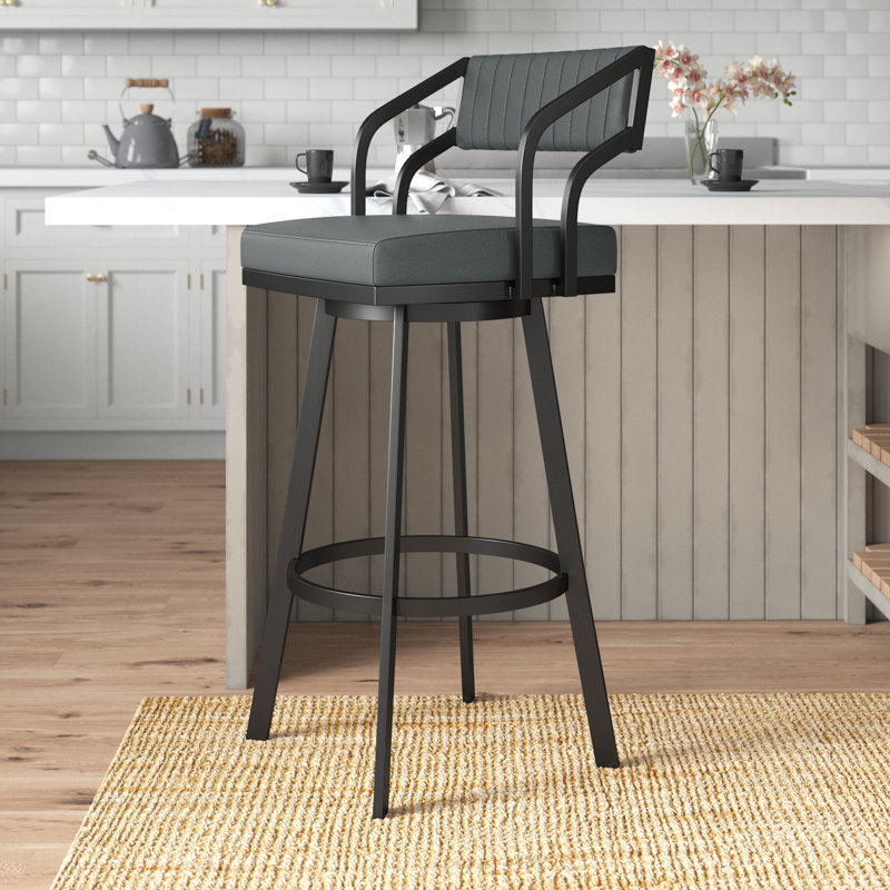 Tabouret de bar avec repose-pieds Atiksh, Argent argent, Gris / argent, Tabouret de bar (siège d'une hauteur de 30 po)