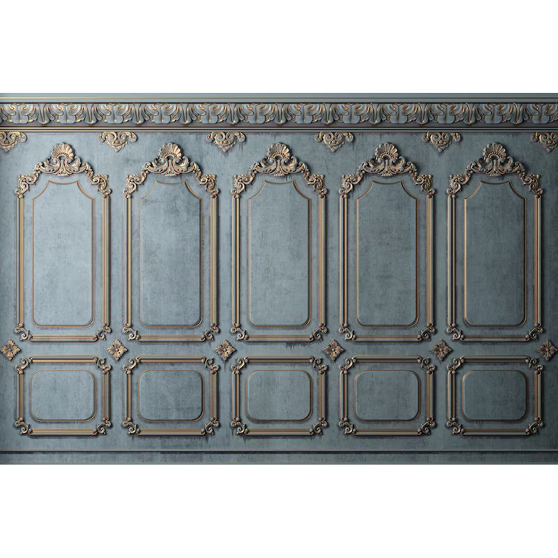 Antique Blue Gold Baroque Wall Panel Mural, 108" L x 96" W