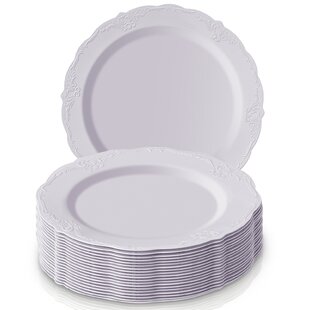 Munfix 100 Piece Plastic Party Plates White Gold Rim 50 Premium Heavy Duty 10.25 inch Dinner Plates and 50 Disposable 7.5 inch Dessert