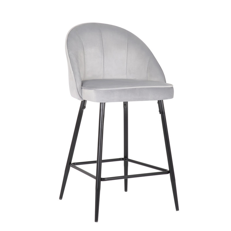 Upholstered Counter Stool with Metal Frame, Grey