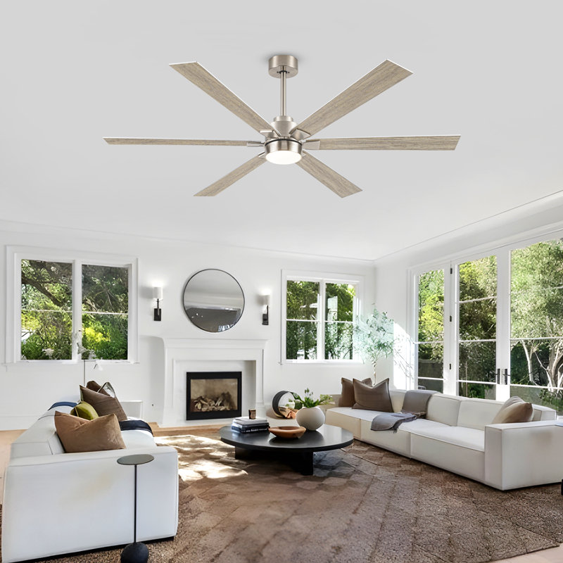 66'' Smart Ceiling Fan With Light – Reversible Dc Motor, Remote & App Control, Nickel, Oak Gray/Silver