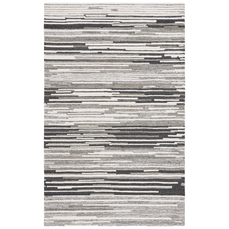 Tapis beige / gris en laine / coton touffeté à la main Rizzuto, Rectangle 3 pi x 5 pi