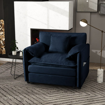 Fauteuil moderne capitonné de 105 cm (41,19 po), tissu chenille bleu, assise profonde pour chambre et salon, sectionnel modulaire avec coussin surdimensionné, 1 coussin décoratif inclus, chambre de lecture, chenille.