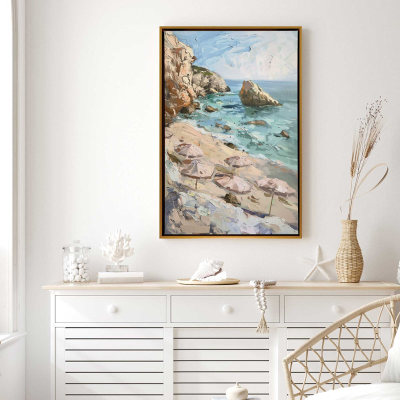 «Serene Vista on Canvas» par Azure Artisanal Studio, reproduction, Cadre flottant or poli, H 32 po x l 22 po x P 1,75 po