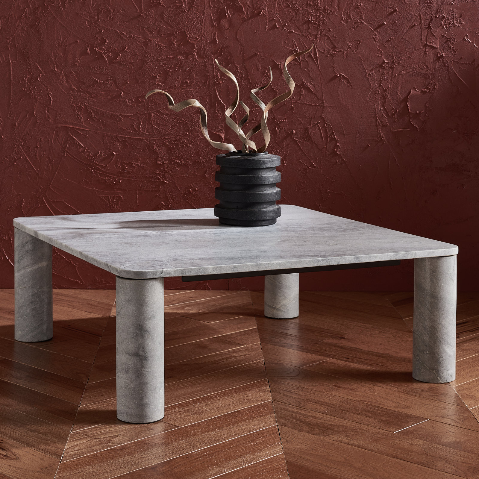 Enid 35" Genuine Marble Coffee Table, Light Gray