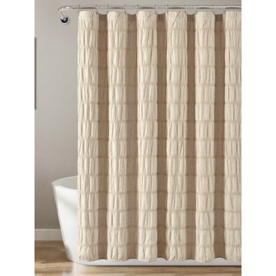 Waffle Stripe Woven Cotton Cotton Striped Shower Curtain