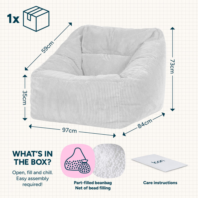 Natalia Corduroy Armchair Bean Bag, Grey