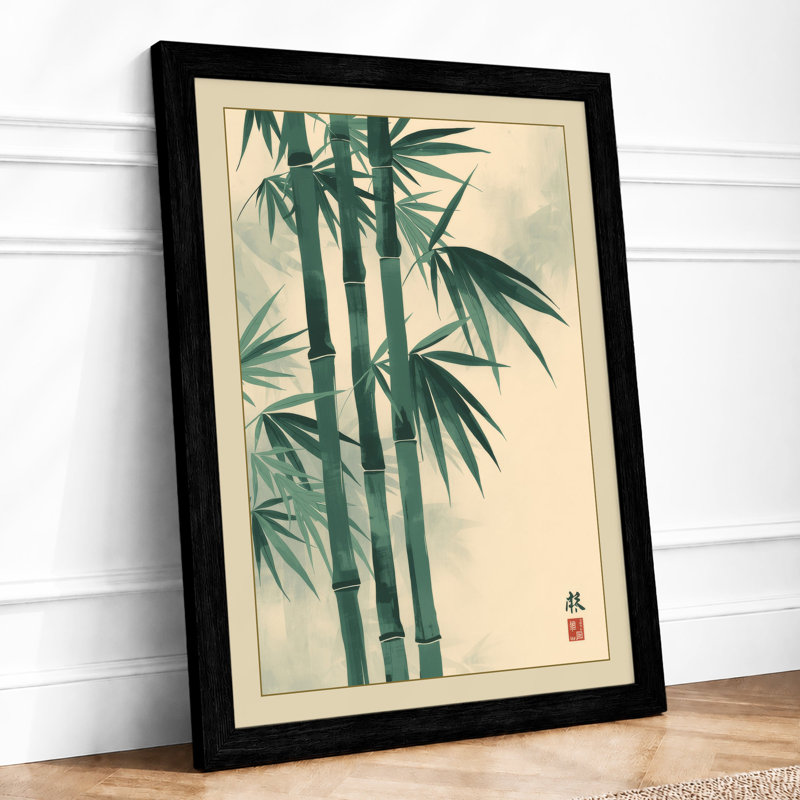 Three Bamboo Stems Japandi - Framed Print, A2 - 59.4 x 42.0 cm, Black