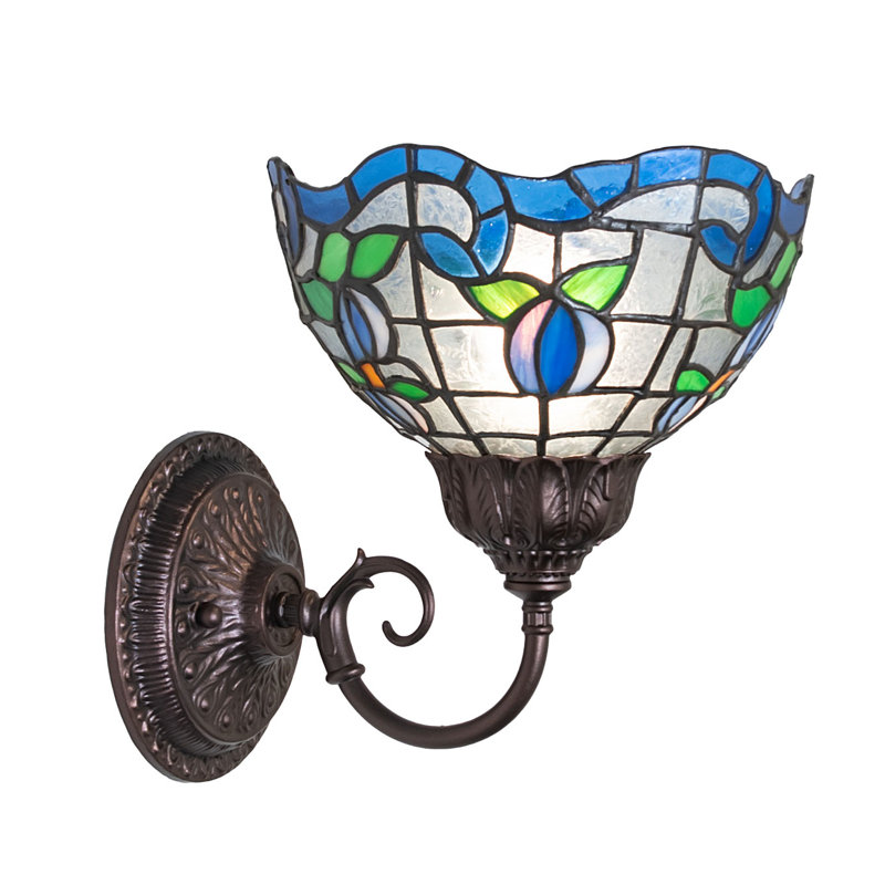 7" Wide Roseborder Wall Sconce, Clear/Blue/Green/Yellow, 9" H x 7" W x 9" D