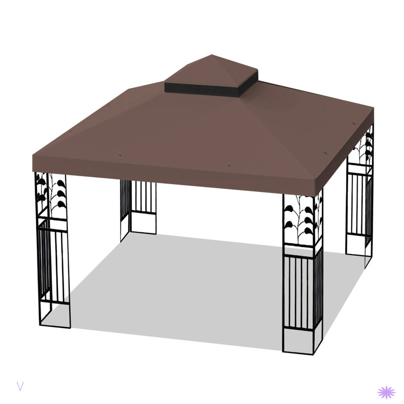 Outdoor Patio Gazebo Replacement Canopy, Double Tiered Gazebo Tent Roof Top Cover Only(Frame Not Include), Coffee