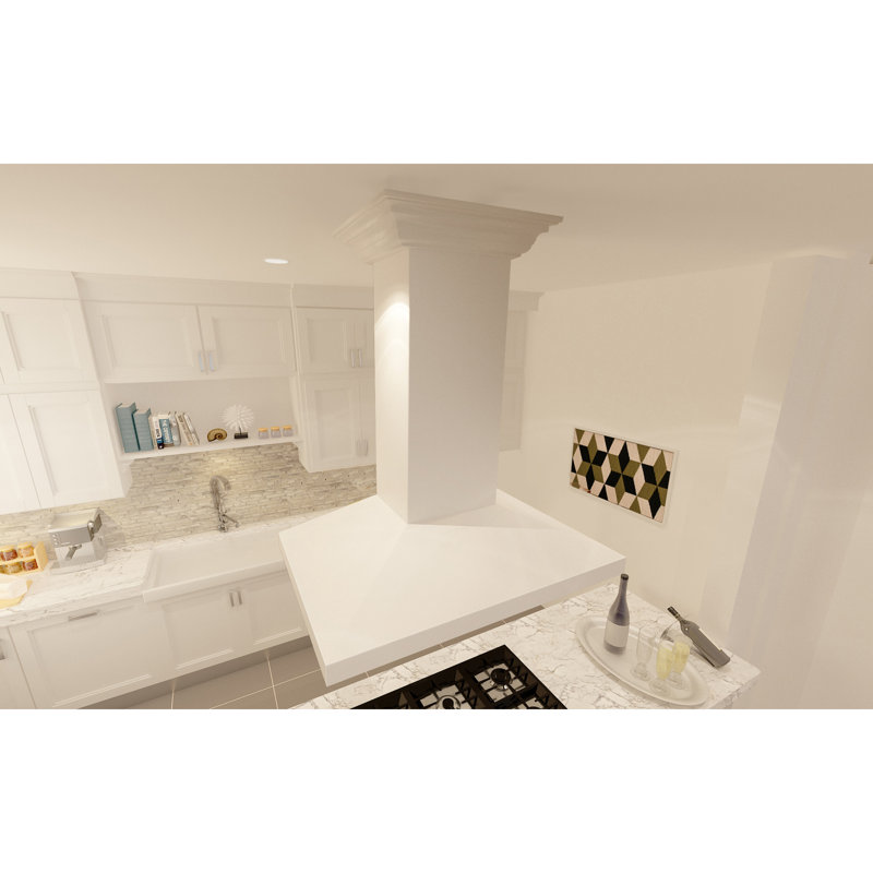 36" Wood 400 CFM Convertible Island Range Hood, Cottage White