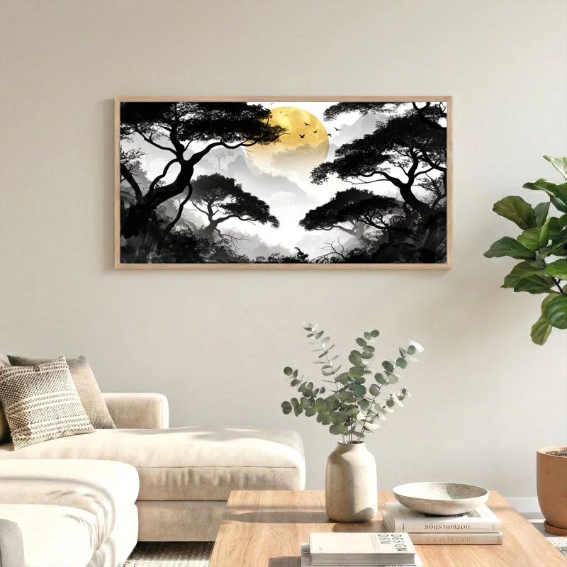 Tableau encadré sur toile « Forêt au clair de lune », 147 x 71 cm (58 x 28 pouces)., 58 po x 28 po