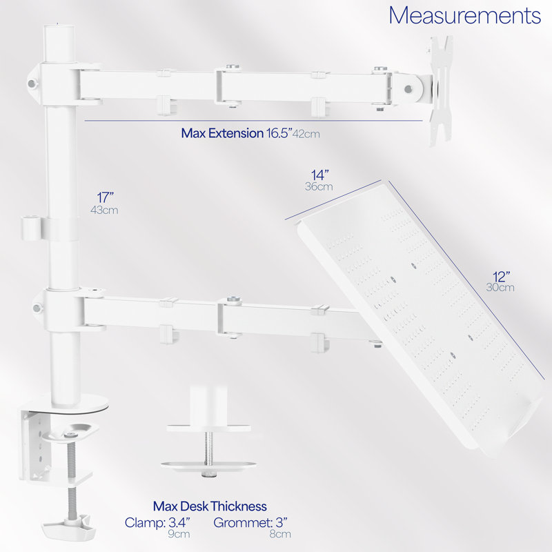 Single Monitor and Laptop Desk Mount, White