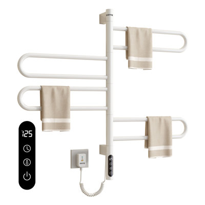 SIOYIE Electric Heated Towel Rail, Rotating Towel Warmer, Smart Bathroom Radiator, Plug-In/Hardwired Heater, Towel Dryer Rack