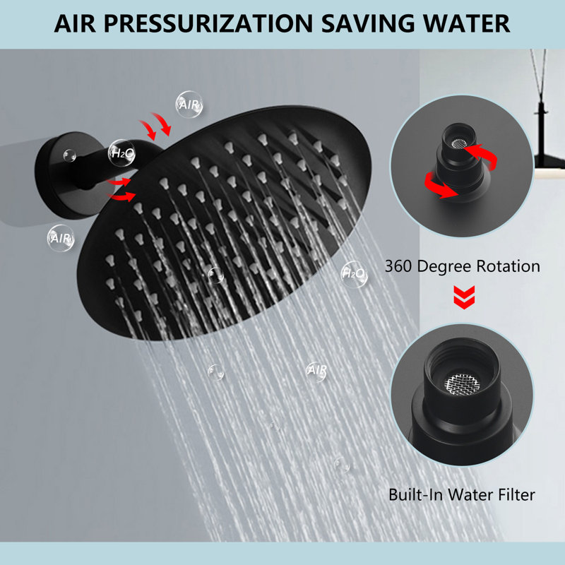 Matte Black Brass Shower System With Rough-in Valve