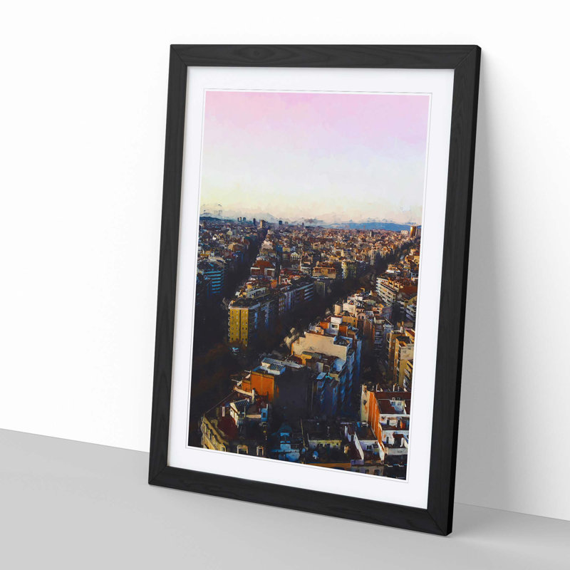 View of Barcelona in Spain in Abstract - Picture Frame Graphic Art Print, 91cm H x 60cm W x 2cm D, Black
