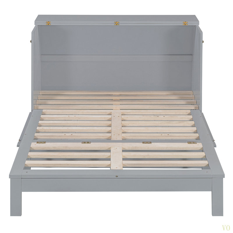Lit escamotable double avec grands tiroirs, Gris, Lit double