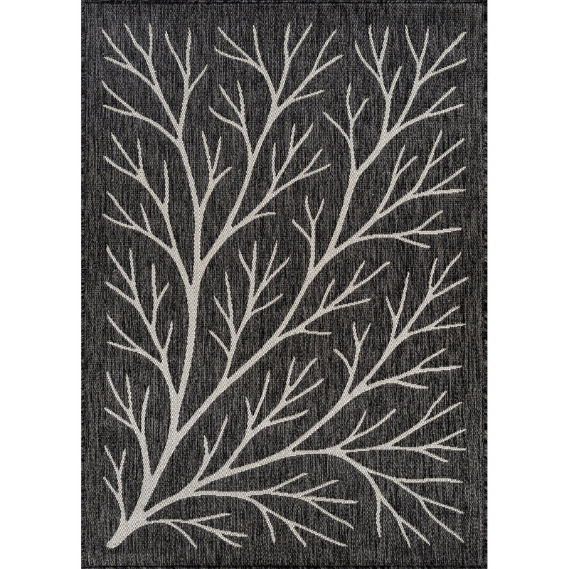 Tapis floral d'intérieur pour l'extérieur, Dark Grey, Rectangle 8' x 10'