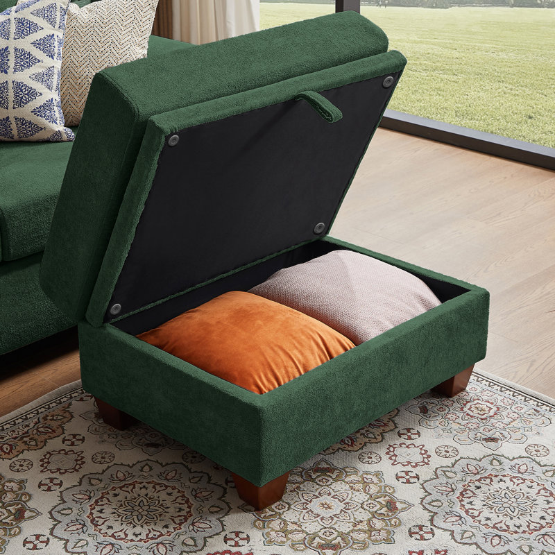 Lavaeh 108.66" Modern 4 Seaters Sectional Sofa with Hidden Coffee Table and Large Storage Space, Beige Fabric