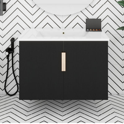 Wall Mounted 30'' Bathroom Vanity With 3 Holes Single Ceramic Sink,Floating Bathroom Storage Cabinet With 2 Soft Closing Doors