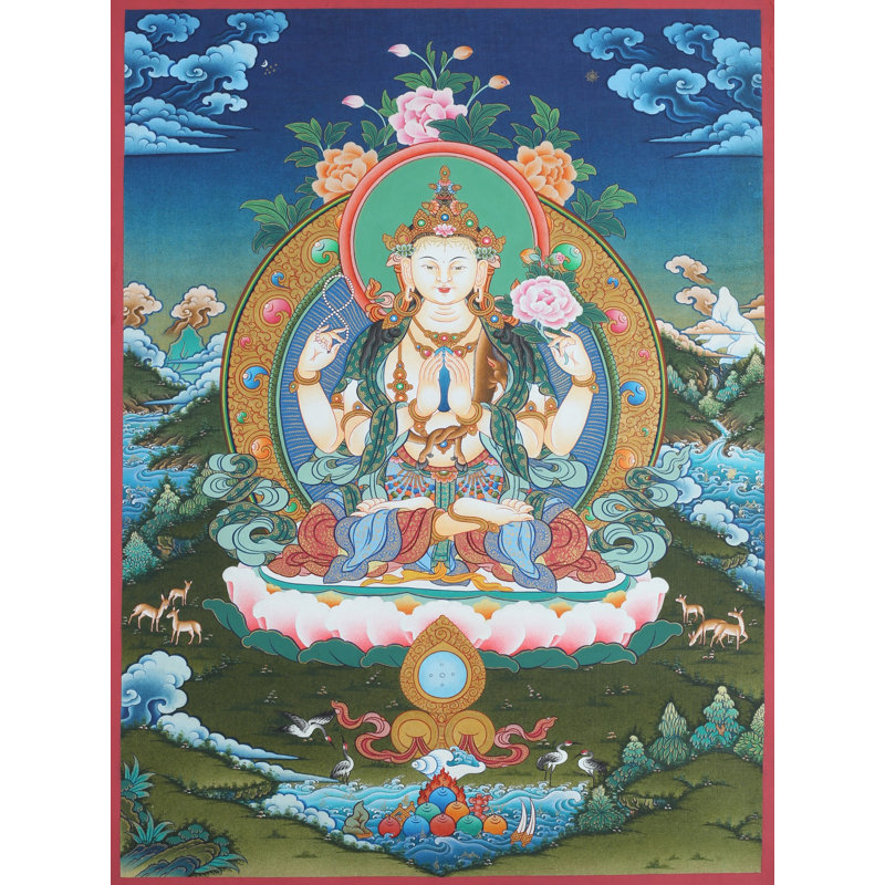 Thangka sans tibétain Chenrezig (Avalokiteshvara)